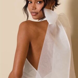 Lulus Glamorous Promise White Organza Halter Bodycon Midi Dress
